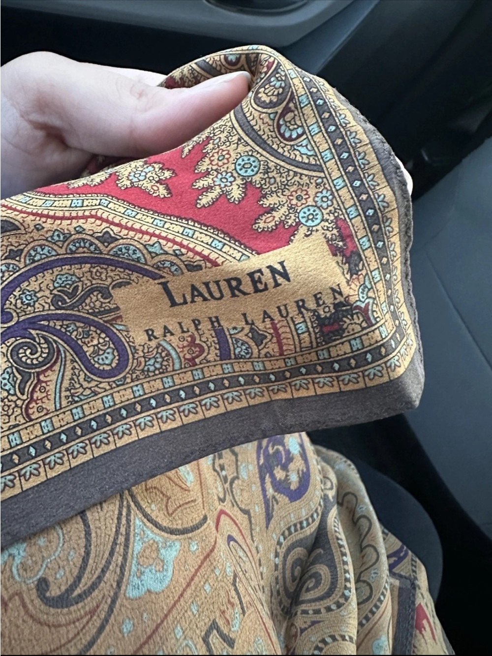 Lauren Ralph Lauren Paisley Silk Scarf in Red, Gold & Brown